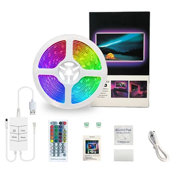 

LED Strip Lights 5V 18-90 Lights RGB Music Sync Strips Light Color Changing Rope Lamp with 40 Keys Remote DIY Home Decoration