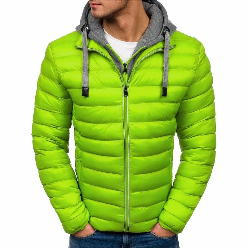 

SHUJIN 2019 Men Casual Hooded Parka Winter Jacket Men Fashion Patchwork Cotton Padded Coats Slim Thick Warm Lightweight Outwear