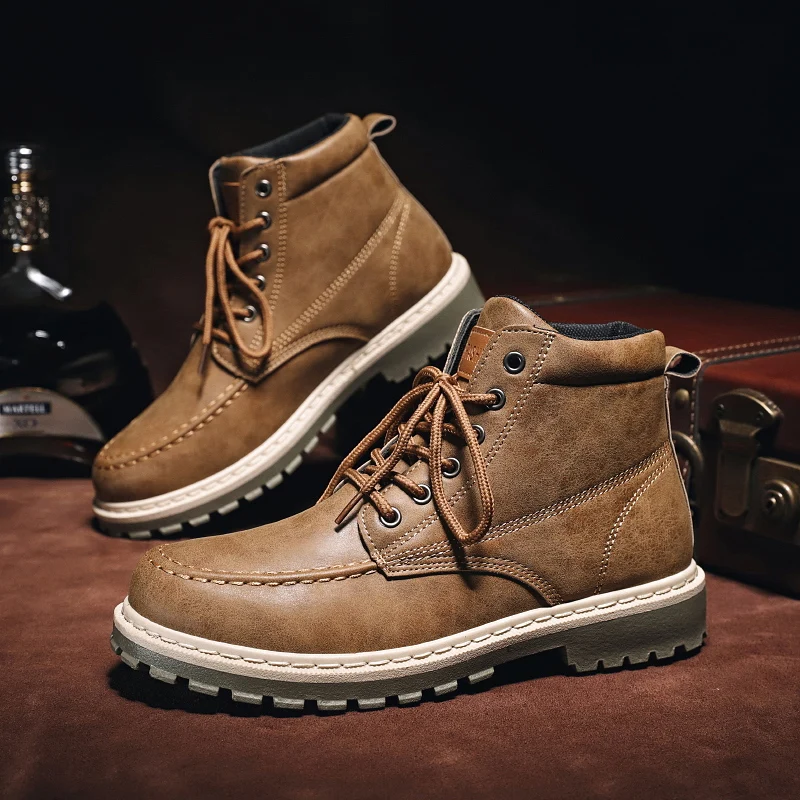 

New Super Warm Men's Winter Leather Ankle Boots Waterproof Snow Boots Winter Motorcycle Boots Men Tooling Boots