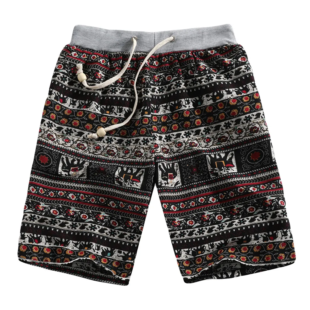 Мужские спортивные шорты, мужские летние модные повседневные свободные льняные пляжные шорты с этническим принтом, мужские шорты для фитнеса