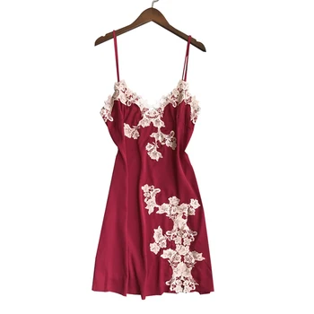 

New Spring sexy lace satin silk night dress women nightgown Korea spaghetti strap fashion sleep dress women sleepwear