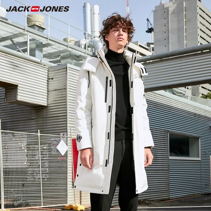 

JackJones Winter Men's hooded stand collar long style down jacket white duck down parka coat 219312512