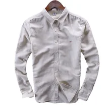 Новинка года. Мужские летние рубашки в повседневном стиле. Дышащие рубашки из чистого льна с длинным рукавом. Модные мужские рубашки