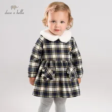 DB11835 dave bella/зимнее платье с мехом и бантом для маленьких девочек, в клетку, на молнии, с подкладкой детское праздничное платье детская одежда в стиле Лолиты