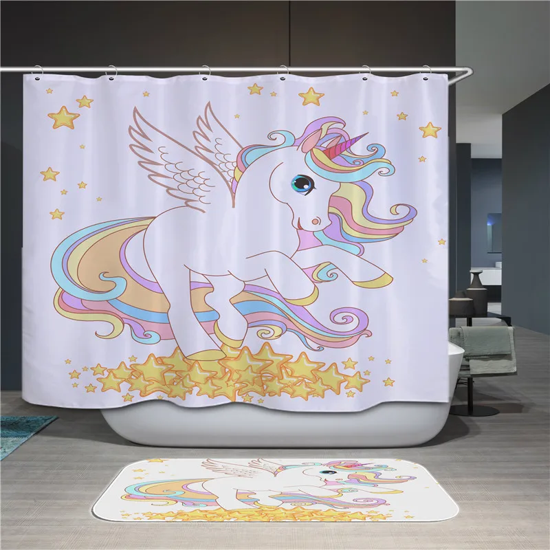 

Shower curtain 3D solid color small flying elephant landscape polyester fabric waterproof polyester fabric for home decoration