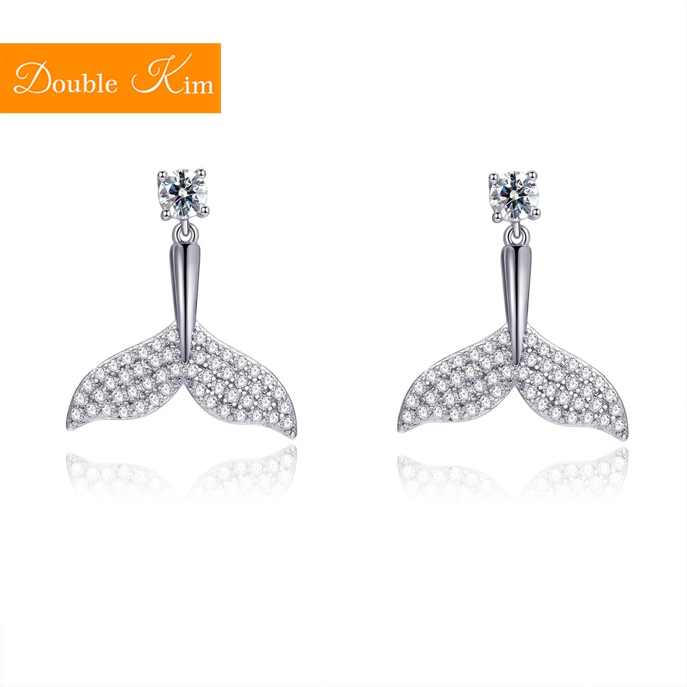 Хвост дельфина, циркониевые серьги-гвоздики, медный сплав, материал, серьги, инкрустированные, модные циркониевые серьги, трендовые женские ювелирные изделия, подарок
