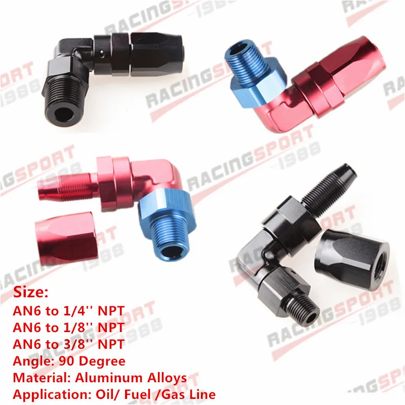 AN6 до 1/4 &quot1/8&quot 3/8 &quotNPT 90 градусов Алюминиевый Поворотный концевой фитинг шланга