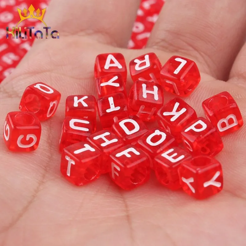 100pcs 6mm Mixed Red English Letter Beads Square Acrylic Alphabet For Jewelry Making DIY Bracelet Necklace Accessories | Украшения и