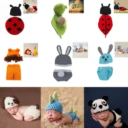 19 Styles de vêtements pour séance Photo pour nourrissons, Costume en tricot crocheté avec animaux mignons, accessoires Photo pour nouveau nés 