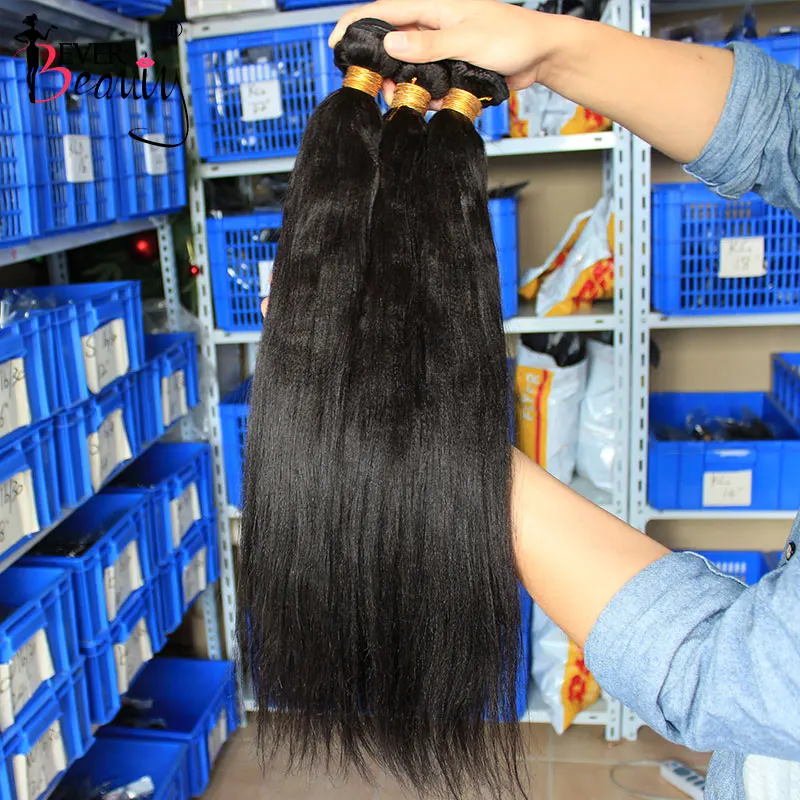 Coarse Yaki Straight Bundles Human Hair Bundles With Closure
