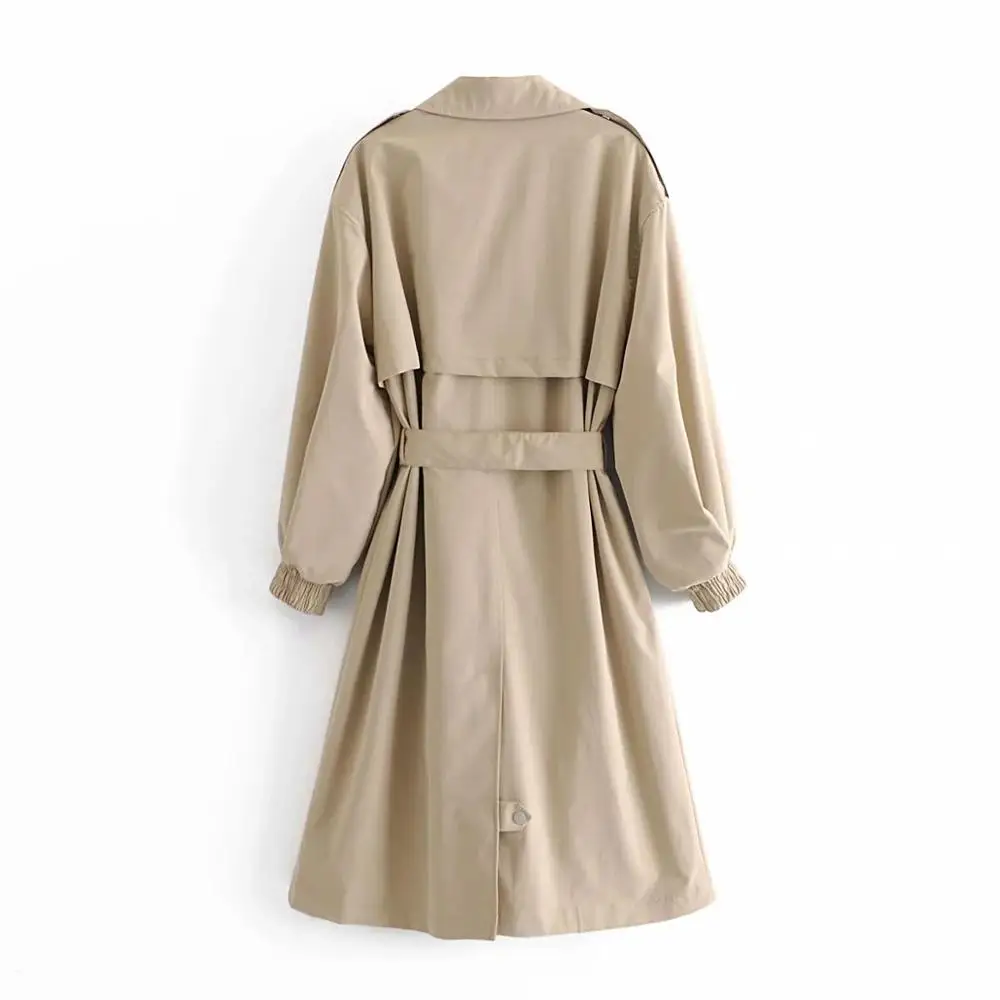 2020 New Autumn Winter Women Long Trench Coat Lapel Collar Long Sleeves with elastic cuffs Belt Casual Women Coats Jackets