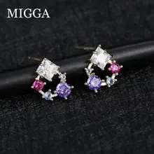 MIGGA цветной, с кубическим Цирконом камень серьги-гвоздики Золотая Цвет геометрический Кристаллические серьги Для женщин ювелирные изделия