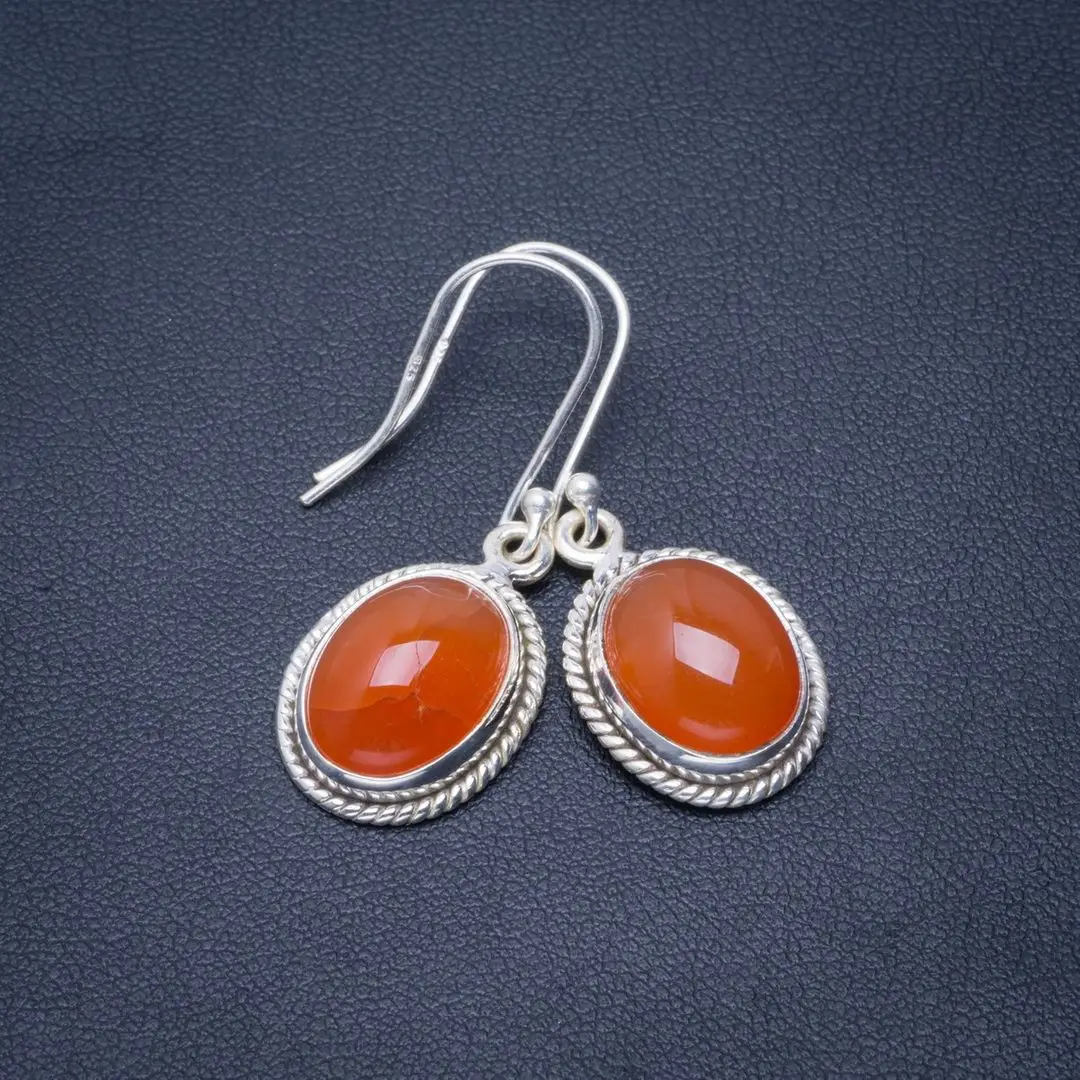 

Natural Carnelian Handmade Unique 925 Sterling Silver Earrings 1.5" B2405