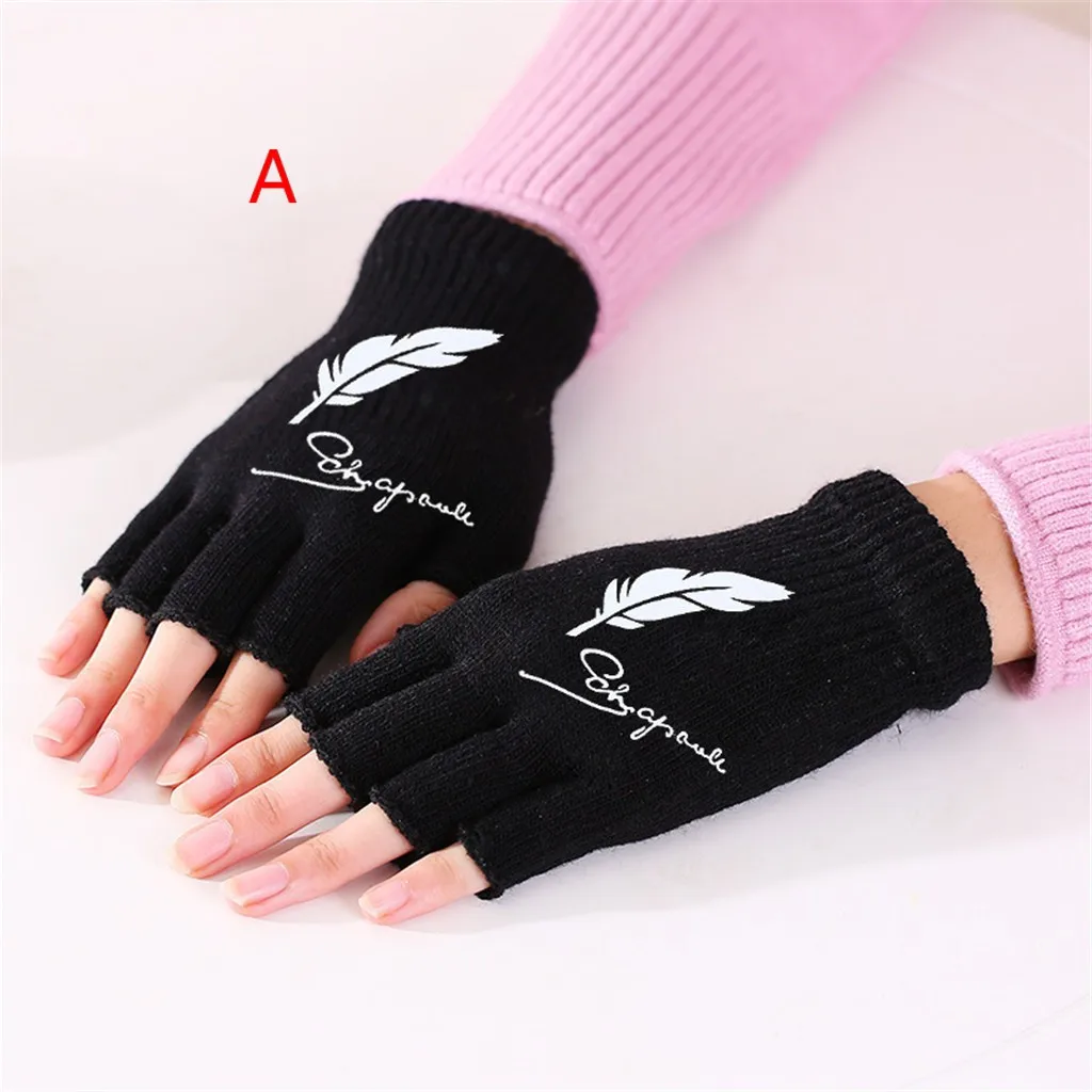 SAGACE перчатки на полпальца зимние 1 пара зимние перчатки без пальцев осенние зимние теплые вязаные перчатки варежки - Color: A