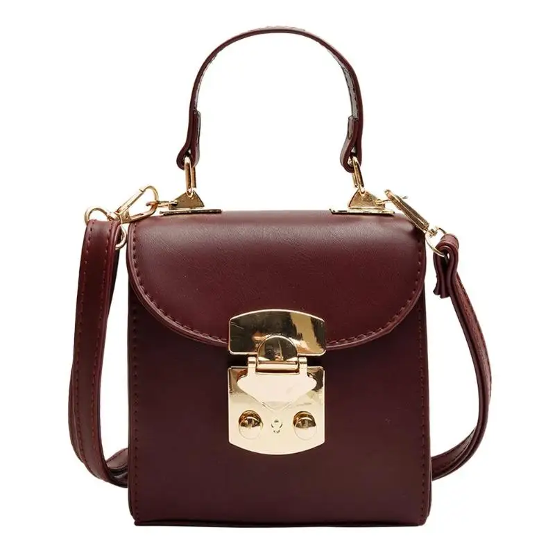 Женская модная классическая мини-сумка через плечо, Женская однотонная сумка из искусственной кожи на плечо с верхней ручкой, повседневная сумка на плечо - Цвет: Wine Red