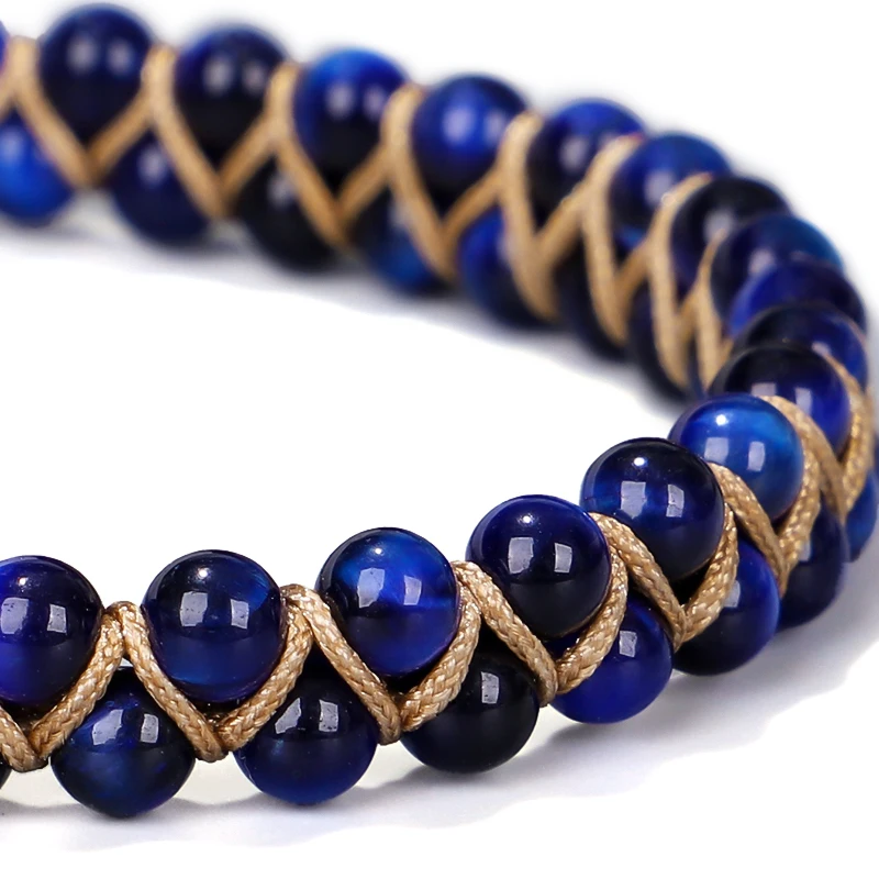 Natural Blue Tiger Eye Bracelet Braided Cuff Bracelet