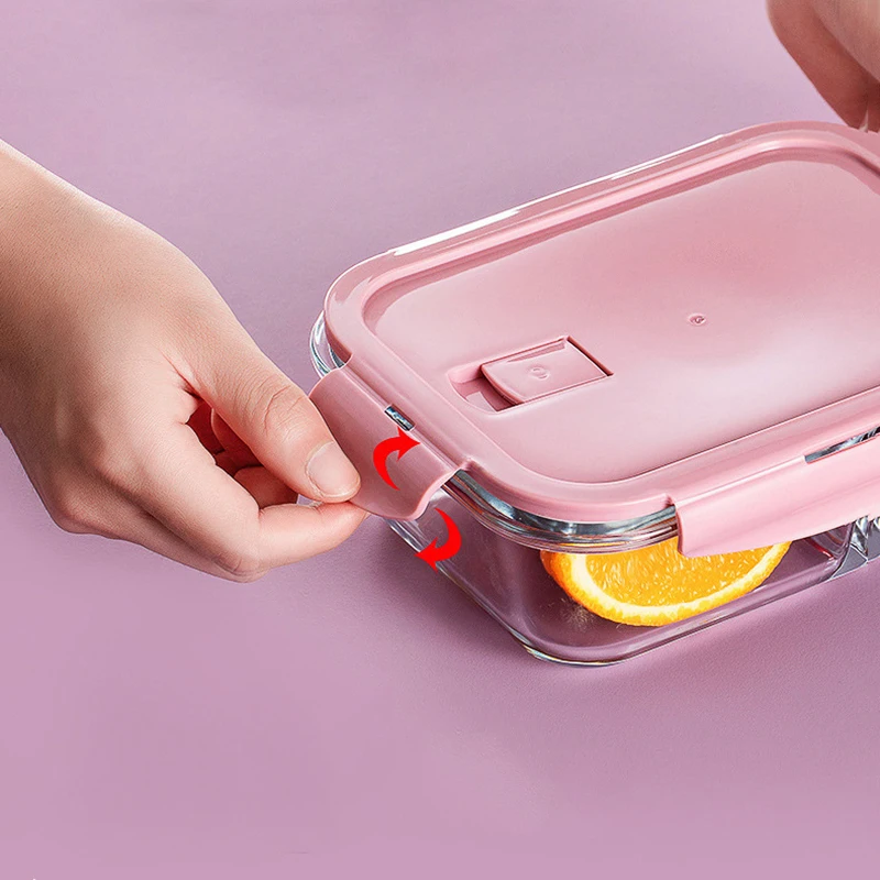 Microwavable Divider Lunch Box Rectangular Leakproof Cute Portable Packed Food  Container Glass Thermal Fiambrera Food Container