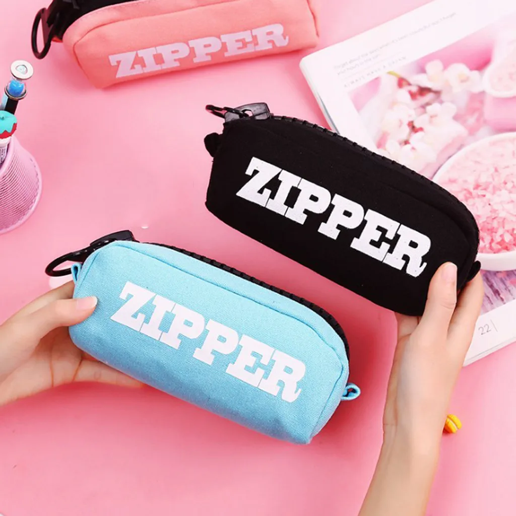 Zipper Pen Bag Large Capacity Simple Canvas Pencil Case Pencil Case Pencil Bag Storage Plumier Scolaire Rangement