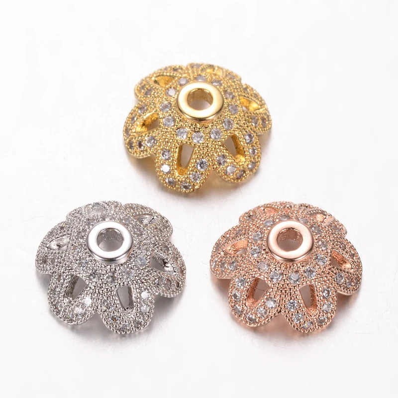 

10Pcs Environmental Multi-Petal Flower Brass Micro Pave Cubic Zirconia Spacer Bead End Caps Jewelry Making Findings Accessories