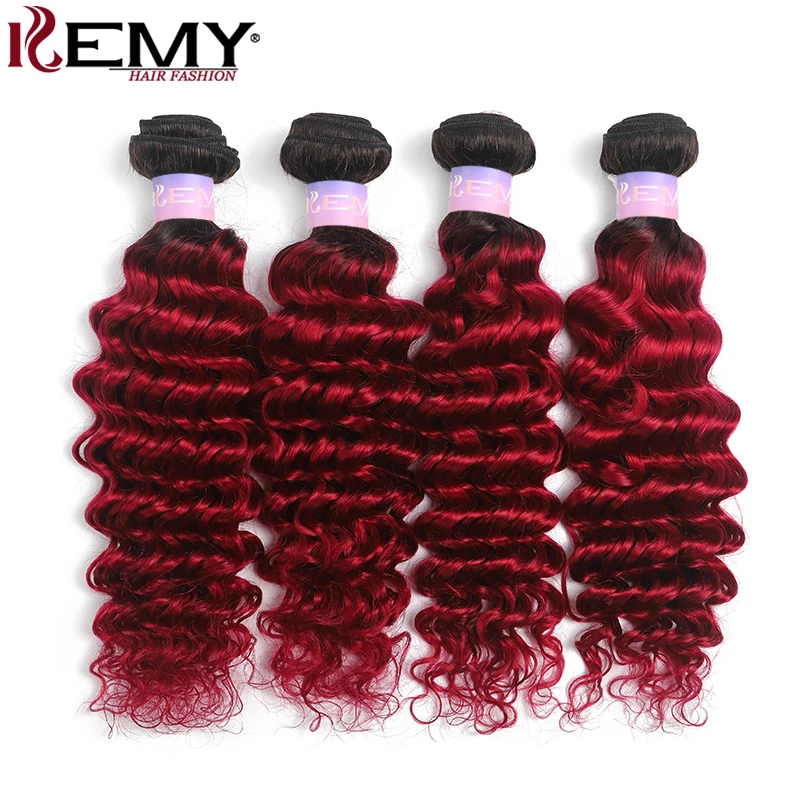 Бразильские глубокие волнистые человеческие волосы пряди KEMY Hair T1B/99J бордовый Омбре красный цвет волосы ткачество не Реми 3/4 пряди