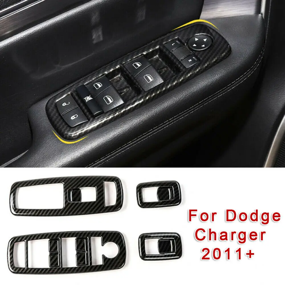 Carbon Fiber Black Window Lift Switch Panel Cover Trims Bezels for Dodge Charger 2011-2019 | Автомобили и мотоциклы