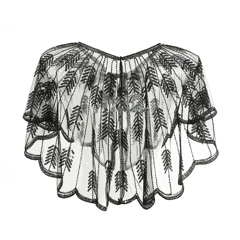 Женская шаль 1920 s, блестящая, с металлическими листьями, с блестками, вечерняя накидка, с завязками, на шнуровке, свадебное болеро, накидка