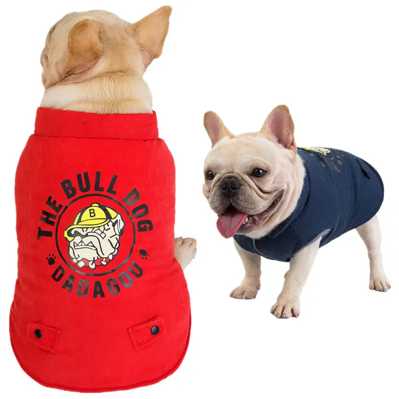 

Dog Clothes Print Clothing Pet Super Dogs Thermo Outfits Small Cotton Cute Jacket French Bulldog Autumn Red Girl Collar Perro