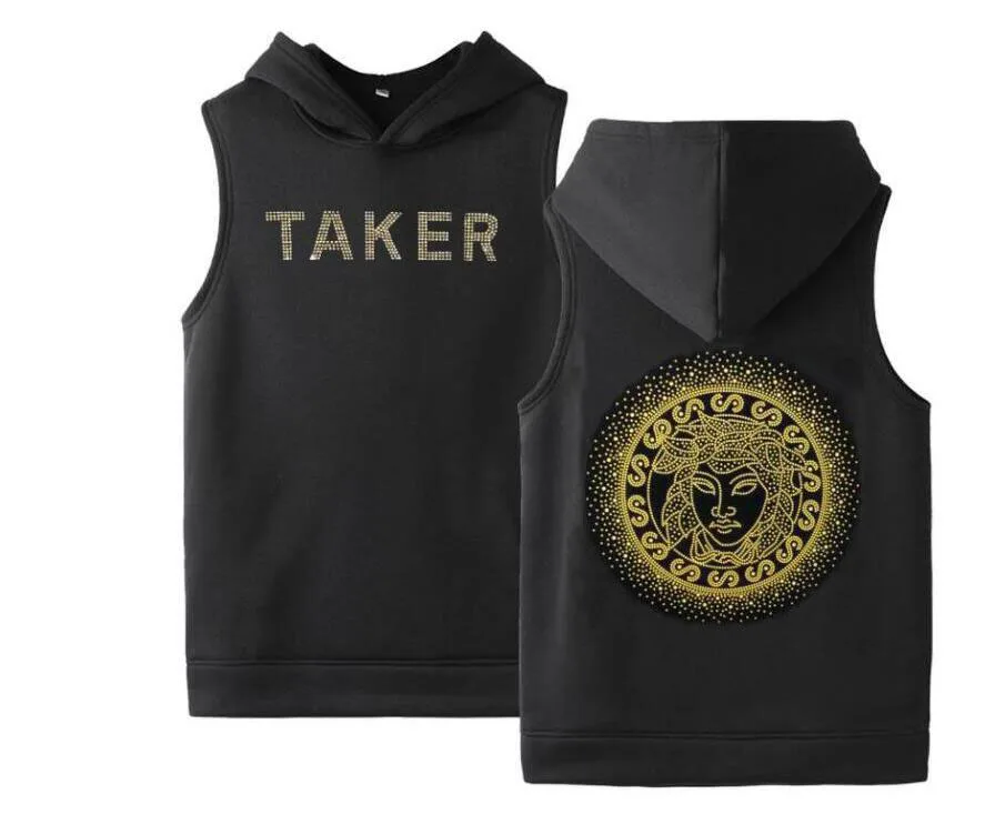 

New Diamond Rhinestone Fitness Vest Men thin design shirts designer Hoodie