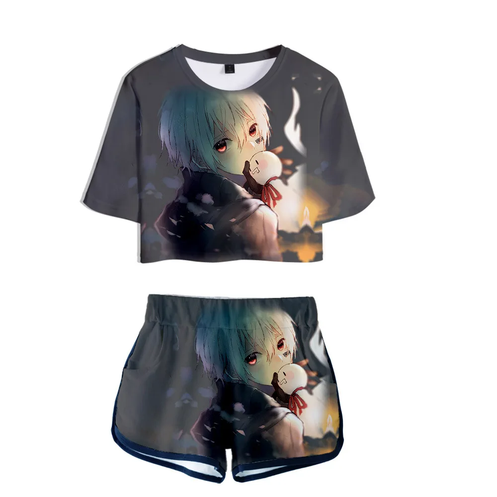 Nowy Mafumafu 2 sztuk zestaw Sexy Tshirt lato Kawaii dziewczyna moda zestawy na co dzień styl Preppy 2021 przyjazd kobiety Streetwear