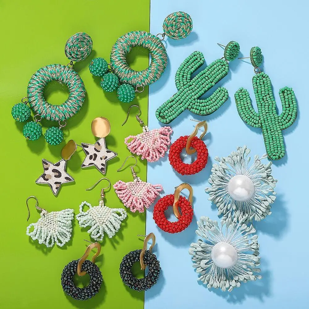 

Dvacaman Wholesale Earrings for Women Handmade Beads Statement Earrings Simulated Pearl Drop Earrings Flower Cactus Jewelry INS