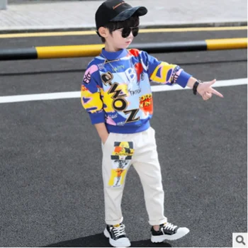 

Boys Sports Clothing Set Spring/Autumn 2019 New Kids Clothes Children's Individuality Clothing Sets Print Color ly070 Size4-14
