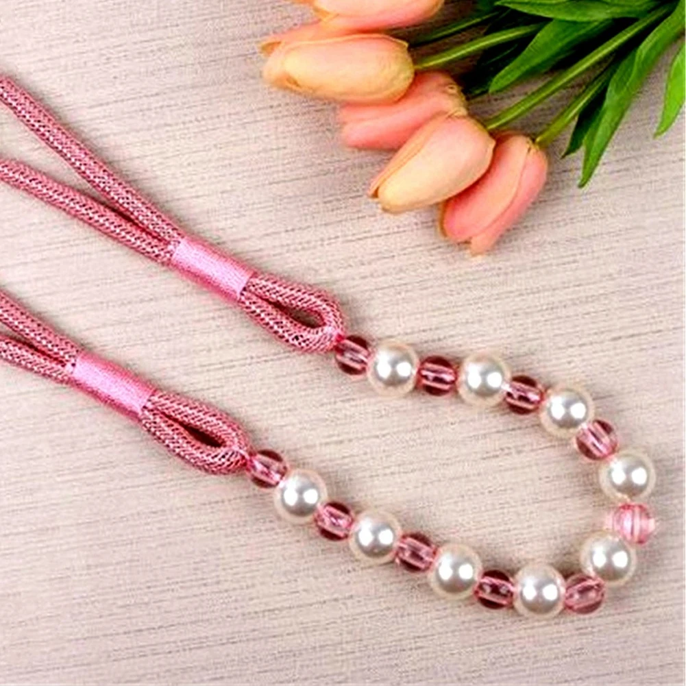2PCS Holdbacks Strap Beaded Rope Decorative Home Holder Elegant Curtain Tieback Clips Buckle Living Room Accessory Window Pearl
