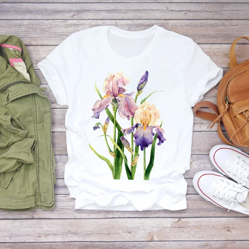 Women Flower Cute Watercolor Print Aesthetic Clothes Summer Shirt T-shirts Top T Graphic Female Ladies Womens Tee T-Shirt | Женская
