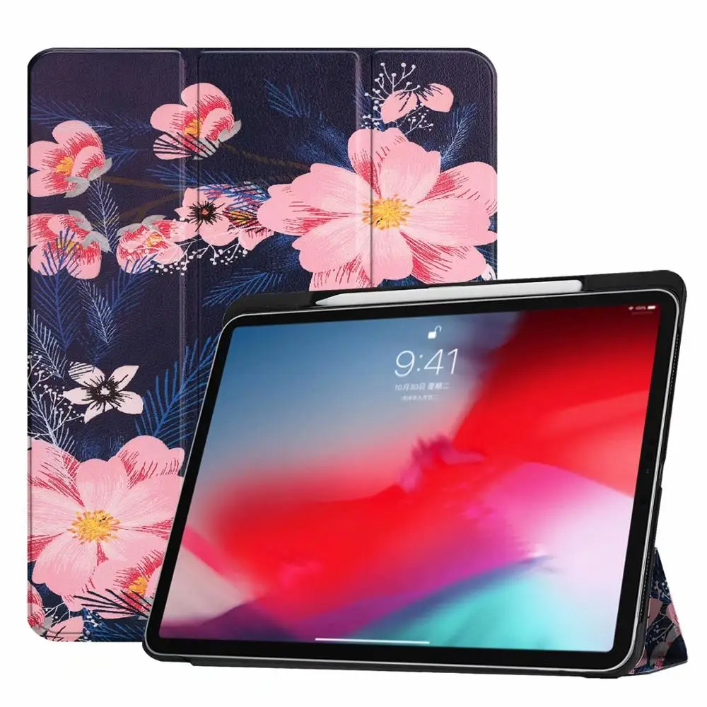 Funda для iPad Pro 11 чехол с карандашом Держатель смарт из искусственной кожи Trifold подставка+ Жесткая задняя крышка из ПК для нового iPad Pro 11 чехол - Цвет: fu gu tao hua