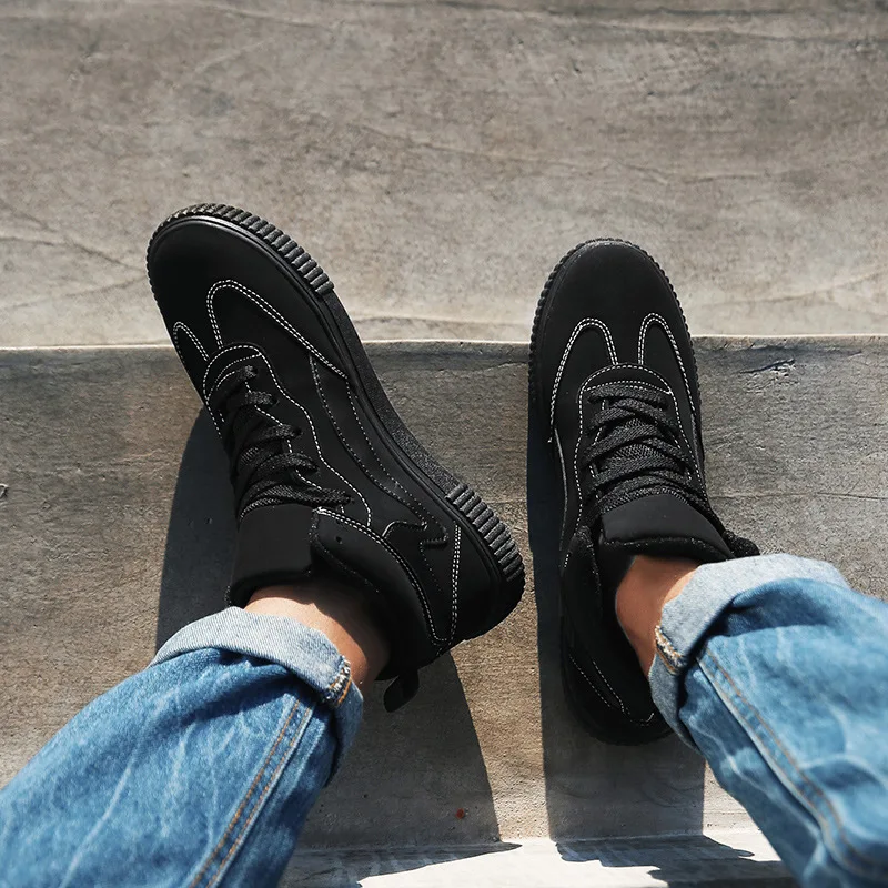 

Campus High-top Board Shoe Breathable Solid Color Lace-up Rubber Flat Students Korean-style Fashion Casual Sports Shoe MEN'S Sho