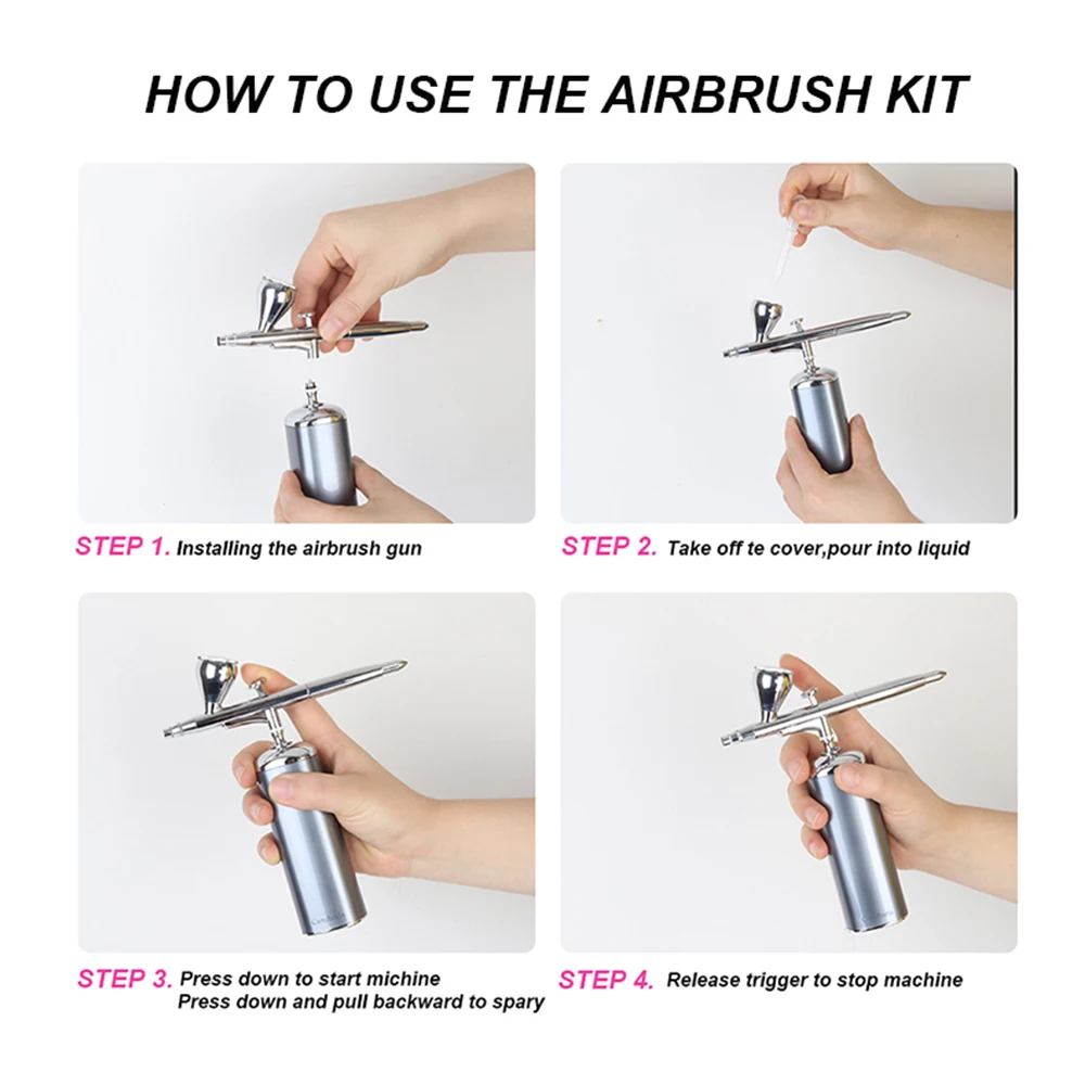  Airbrush Nail Art Kit with Compressor Portable Auto Handheld  Gun 0.3mm Tip, 27Psi air Pressure, Rechargeable Compressor, for Painting,  Tattoo, Nail Art, Model Coloring, Makeup and Cake Decorating : Arts, Crafts