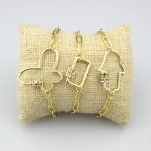 7,5 дюймов 5 шт./лот модные, в форме бабочки cz браслет, Золото Радуга cz застежка аксессуары, покрытием браслет-цепочка