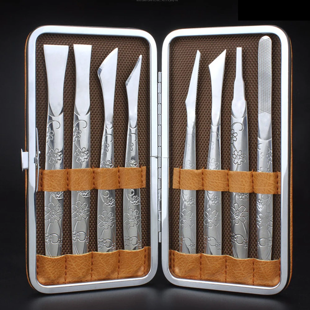 9 unids/set de acero inoxidable para dedos del pie pedicura cuchillo cortador de uñas de rascador de pies herramientas de piel muerta removedores de eliminar la cutícula herramientas ► Foto 2/6