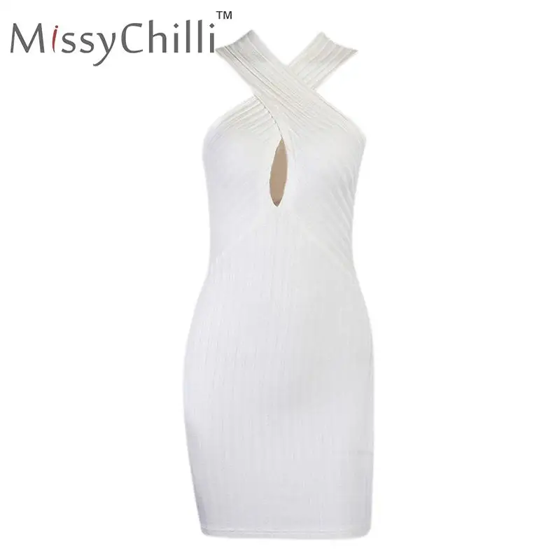 Женское трикотажное платье с открытыми плечами MissyChilli Белое Облегающее Платье