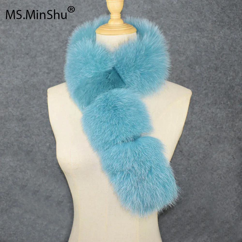 blue MS. Minshu лисий мех шарф с мехом кролика рекс лоскутный Шарф Модный женский натуральный Лисий мех воротник - Цвет: blue