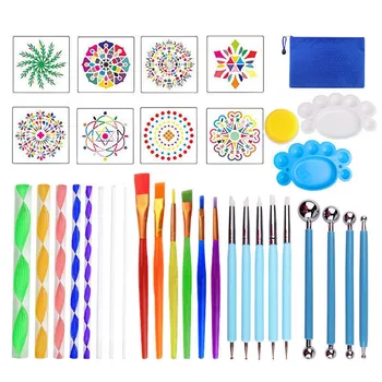 

35Pcs Mandala Dotting Tools Kits Painting Tools Kits Brushes Paint Tray Kit Paint Brushes Rock Painting Canvas Rocks Fabrics Art