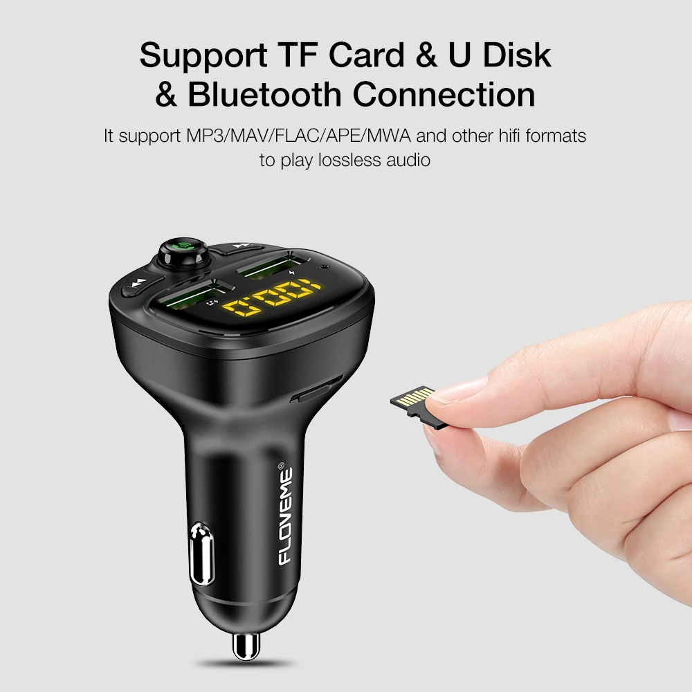 FLOVEME Bluetooth автомобильное зарядное устройство для телефона USB зарядное устройство fm-передатчик MP3 плеер TF карта Музыка HandFree автомобильное зарядное устройство для телефона