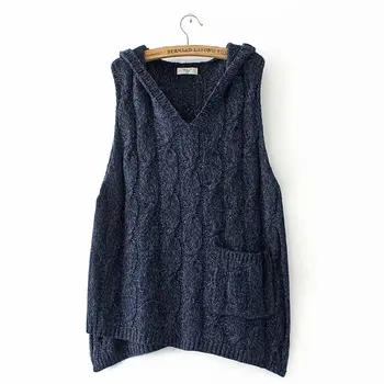 

Plus size gray hooded women loose sweater vests 2021 new autumn winter causal ladies pullovers knitted tops female sleeveless