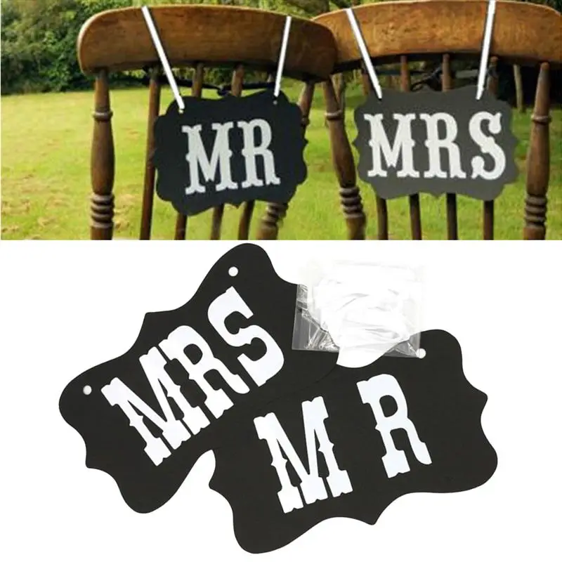 1 компл. Украшение в виде пары шикарный креативный MR& MRS Ретро подвесной Декор бандаж баннер стул знак фото реквизит для влюбленных пар