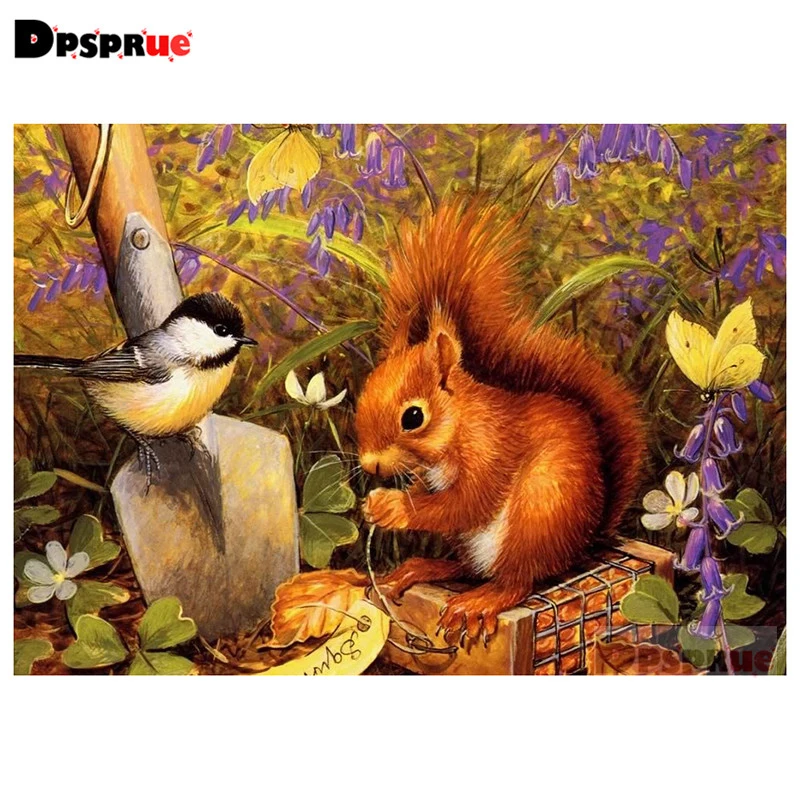 

Dpsprue Full Square/Round Diamond Painting Cross Stitch Diamond 3D Embroidery squirrel Bird DIY 5D Moasic Home Decor Gift Pu41