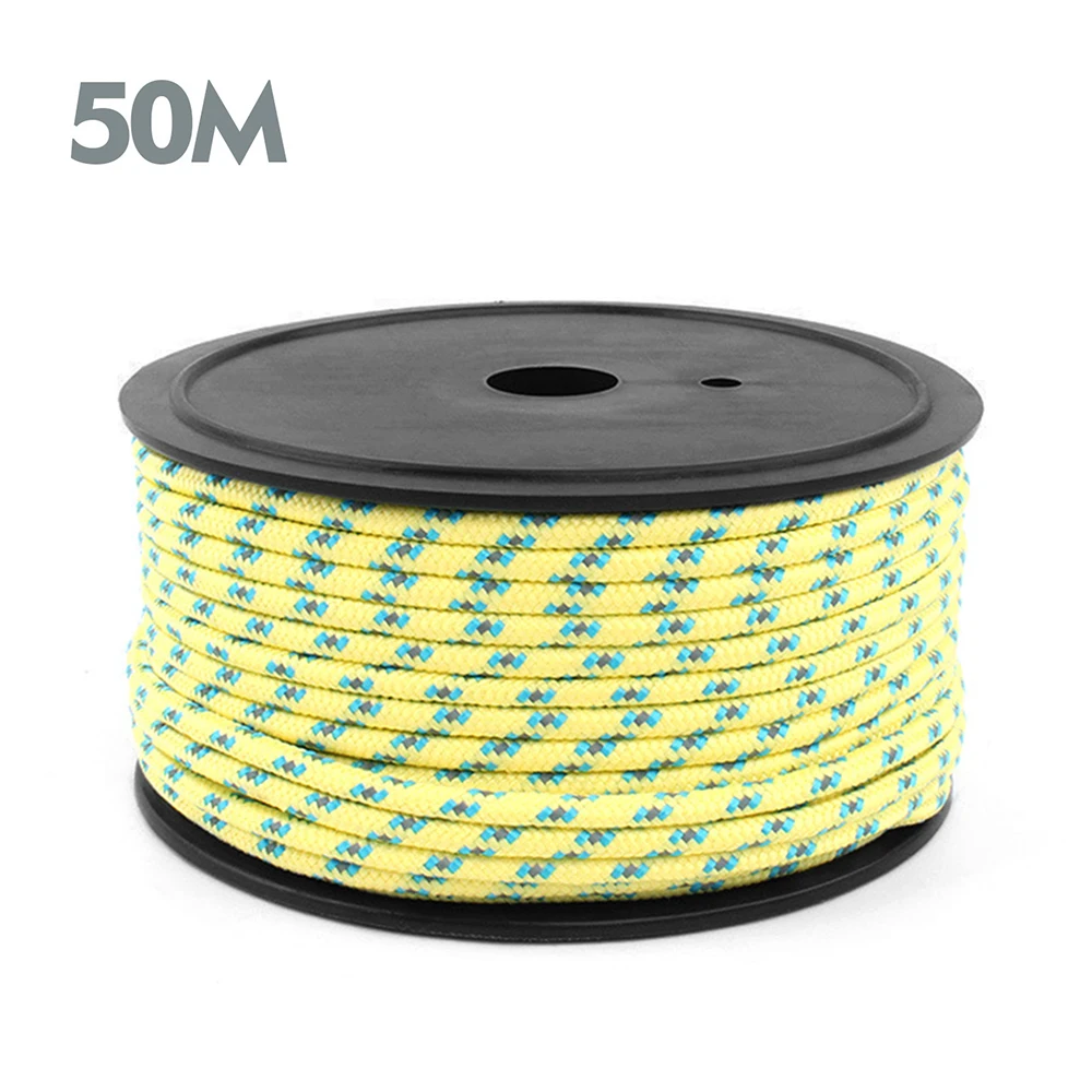 Yellow 50m 10 м/20 м/50 м 5 мм Открытый светоотражающий Guyline палатка веревка Кемпинг шнур Паракорд веревка оборудование для кемпинга - Цвет: Yellow 50m