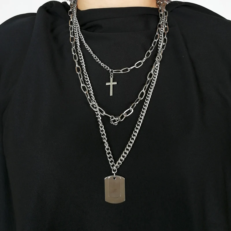 Мужчины квадратное ожерелье Пара подвеска длинная цепочка для женщин металлическая монета крест крутая Мода панк хип хоп индивидуальность мода многослойный