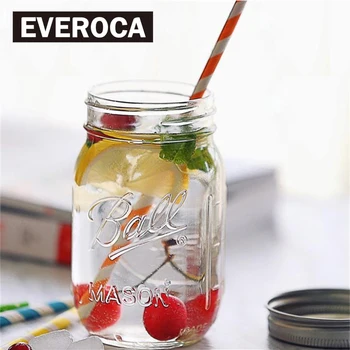 

Mason Jar with Lids Glass Bottle Ice Cream Fruit Installed Cold Drink Infusion Water Bottles Stainless Steel Straw Storage