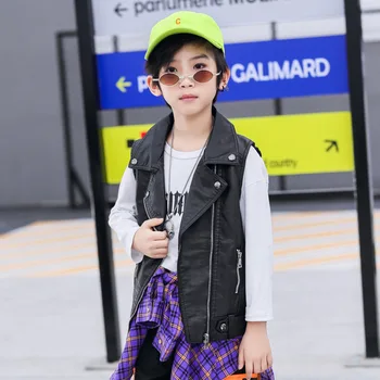 

Children Leather Vest 2019 Autumn Children Girl Black Cool Leather Waistcoat Fall Kids Sleeveless PU Jackets 2-8 Year Streetwear