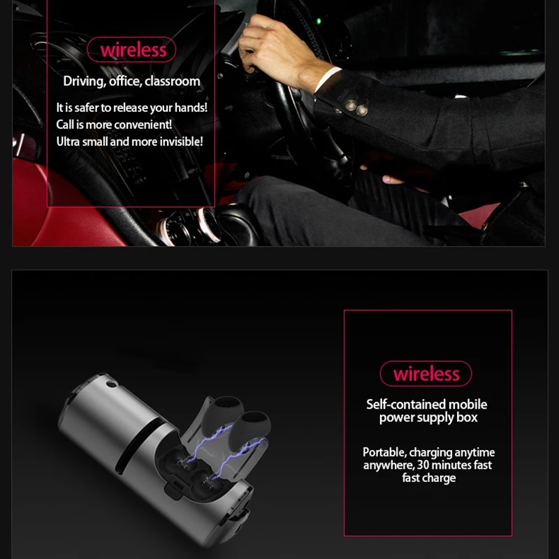 T8 Wireless Tws Bluetooth Earphone Press Control 3D Stereo with Micro-phone Charge Box